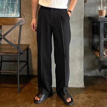 AIDASE  -  Autumn Outdoor Fashion Solid Color Draped Trousers For Mens New Casual Pleated Trousers Vintage Men's Loose Straight Suit Pants aidase-shop